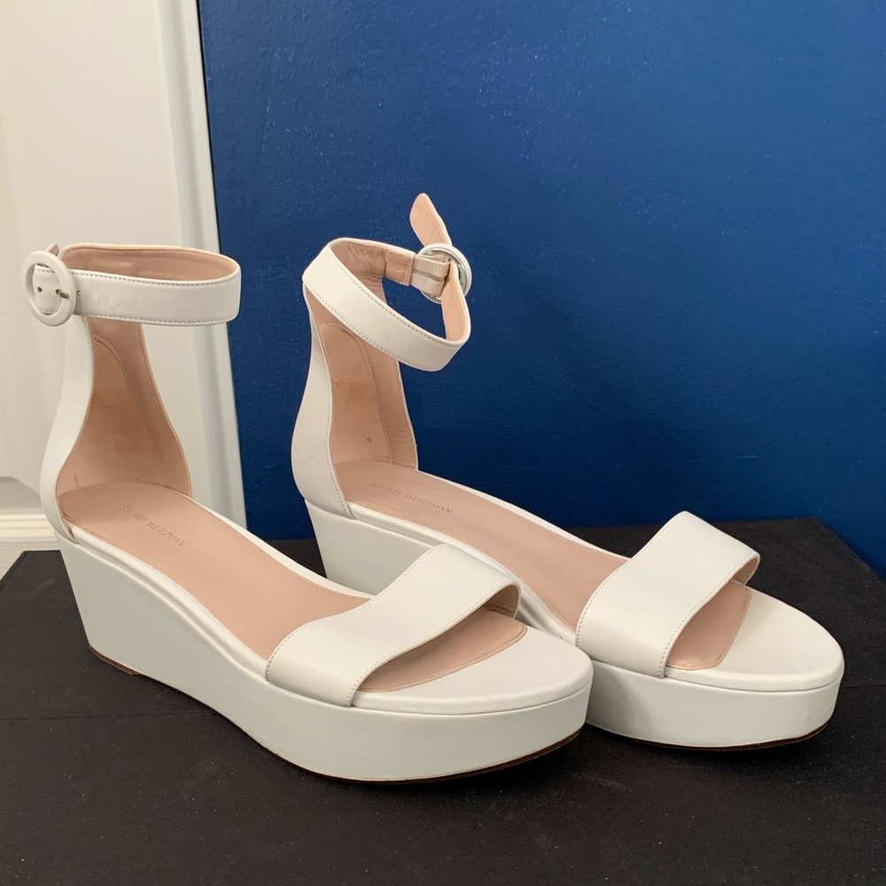 Stuart Weitzman White Leather Flatform Sandals